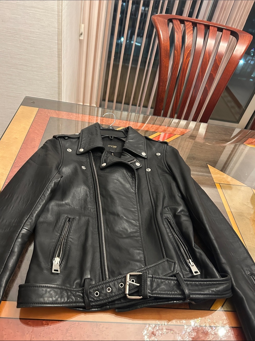 Maje ladies leather motorcycle jacket 40